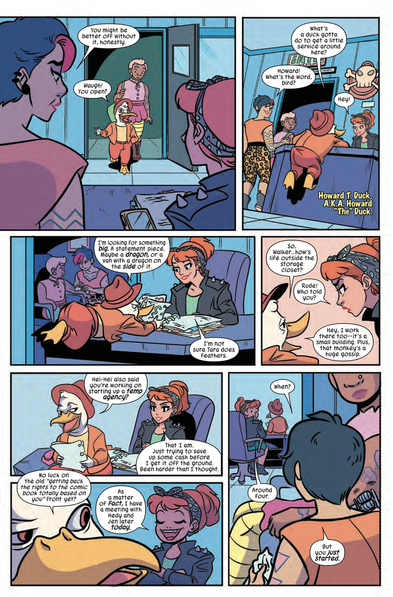 Illustration for article titled Marvel exclusive: Feline meets fowl when Howard The Duck visits Hellcat!